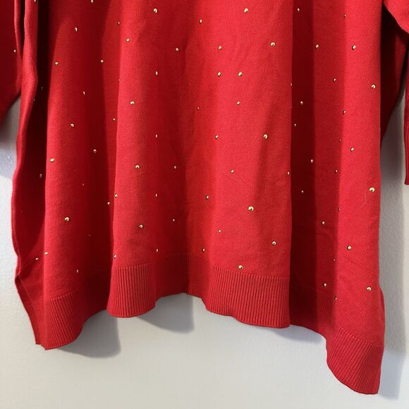 RUBY RD. Womens Plus Size 3X Stud Embellished Tunic Sweater Red Pullover NWOT - Picture 5 of 15